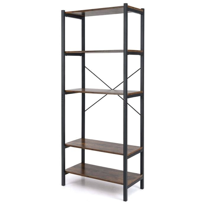 Costway 5-tier Bookshelf Metal Frame Bookcase Display Shelf Brown