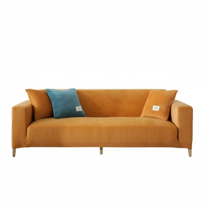 LushCovers Stretchable Quality Velvet Plush Sofa Pet Protect Elastic Lounge Couch Cover - 4 Seater - Orange