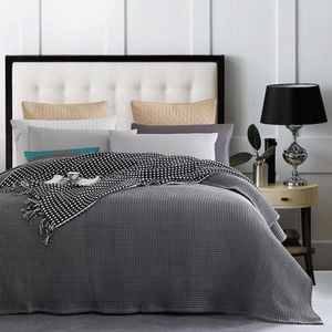 CottonMore 100% Cotton 350gsm Dark Grey Large Chunky Waffle Blanket - Double