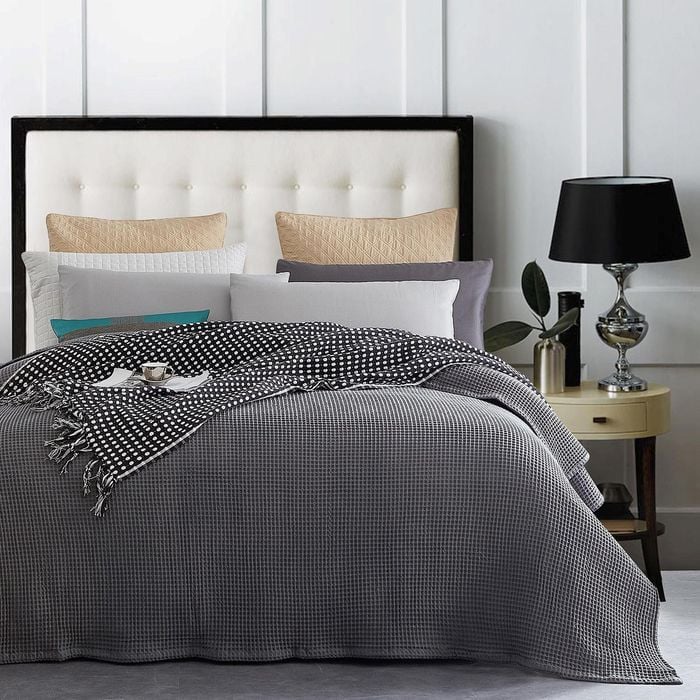 CottonMore 100% Cotton 350gsm Dark Grey Large Chunky Waffle Blanket - Double
