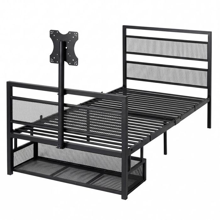 Levede Gaming Bed Frame Rotating TV Mount Storage Metal Single Bed 32in Bedroom