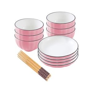 SOGA Pink Japanese Style Ceramic Dinnerware Set of 10