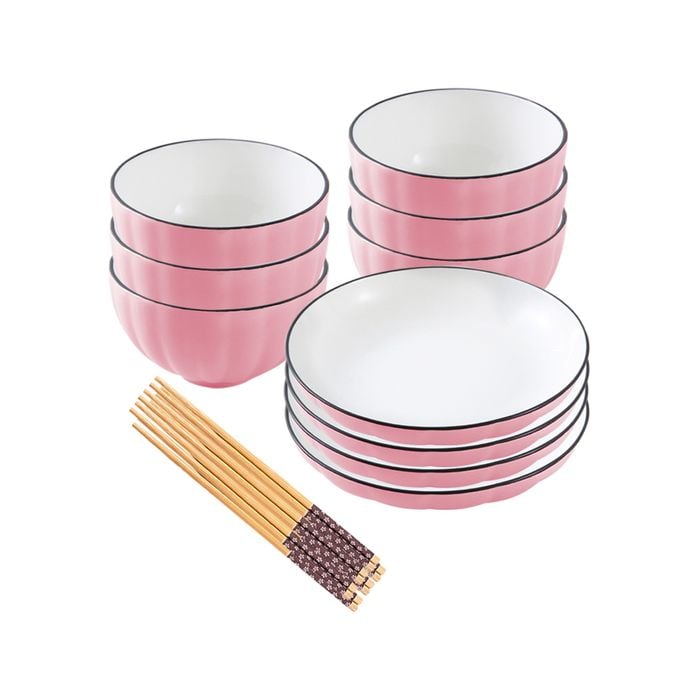 SOGA Pink Japanese Style Ceramic Dinnerware Set of 10