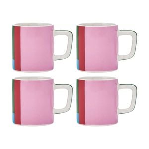 4pk La Cafetiere Ceramic Espresso Cup Utopian Lines Drinking Coffee Mug Pink/red