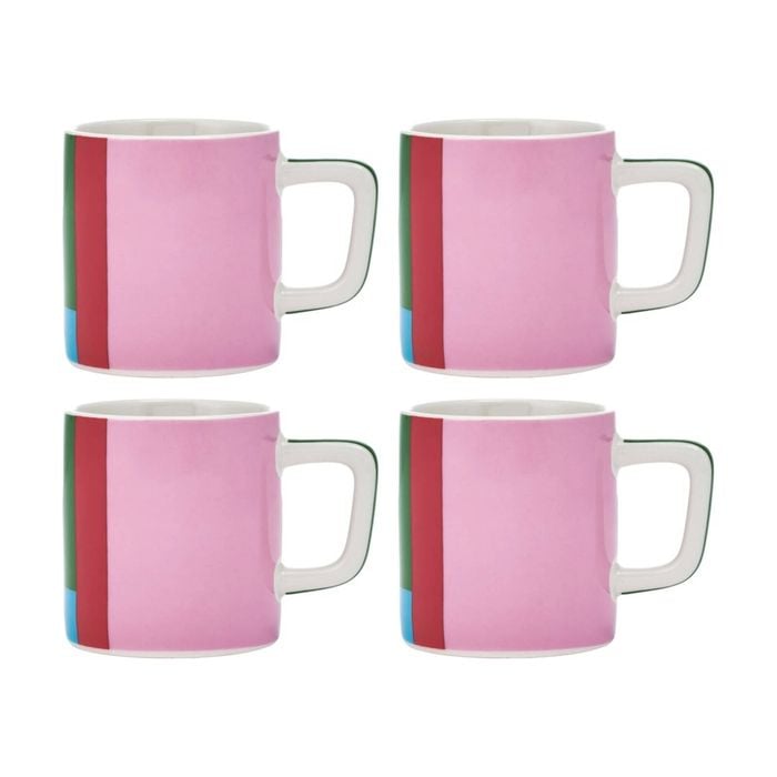 4pk La Cafetiere Ceramic Espresso Cup Utopian Lines Drinking Coffee Mug Pink/red