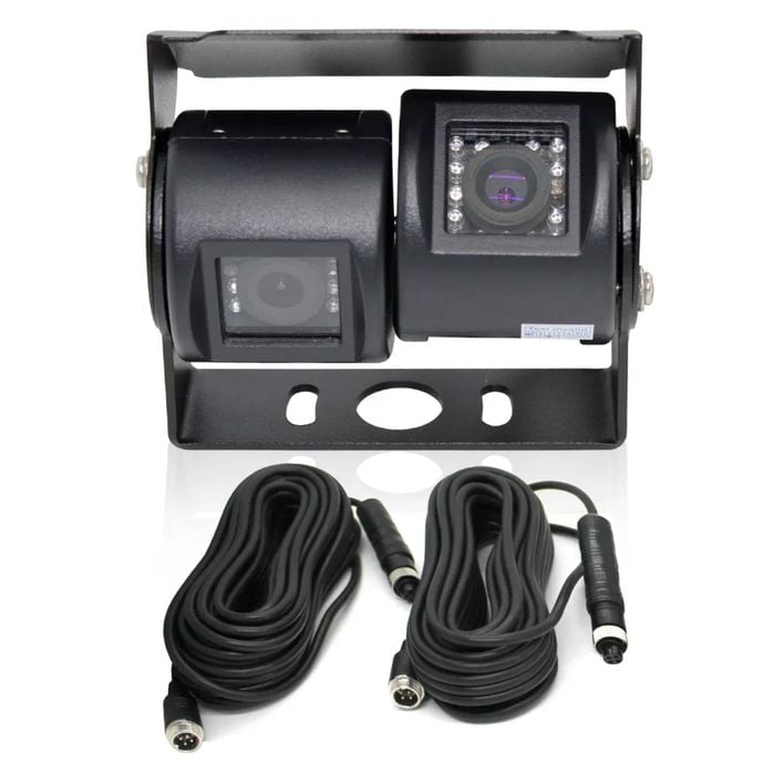 Elinz Dual Twin Joint Bracket CCD Reversing Camera MIC 600 TVL 2x 4PIN 10M Cable 12V/24V Car Truck