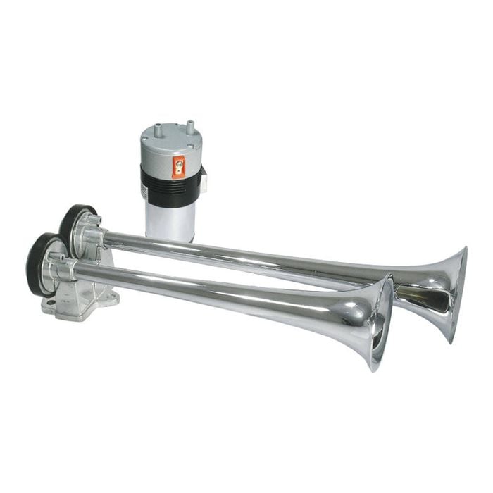 Roadmaster - Chrome Metal 12V Master Blaster Alternating Twin Trumpet Air Horn - VERY LOUD