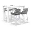 Hugo Ceramic 1.5m Aluminium Bar Table White With 4 Rope Stools & Grey W/textured Olefin Cushions