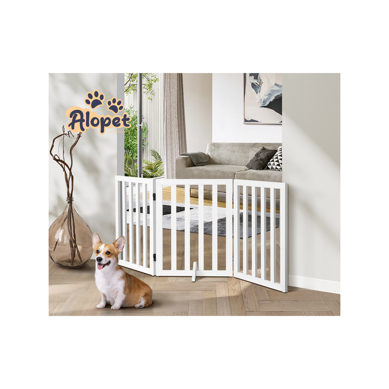 Alopet 3 Panels Wooden Pet Gate Dog Fence Safety Stair Barrier Security Door Bunnings Australia