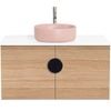 CIBO 900mm Oak Mornington Wall Hung Vanity With Pink Basin And Black Handle