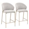 Vesper Beige Metal Frame Upholstered Bar Stool - Light Grey Fabric (Set of 2)