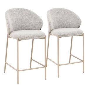 Vesper Beige Metal Frame Upholstered Bar Stool - Light Grey Fabric (Set of 2)