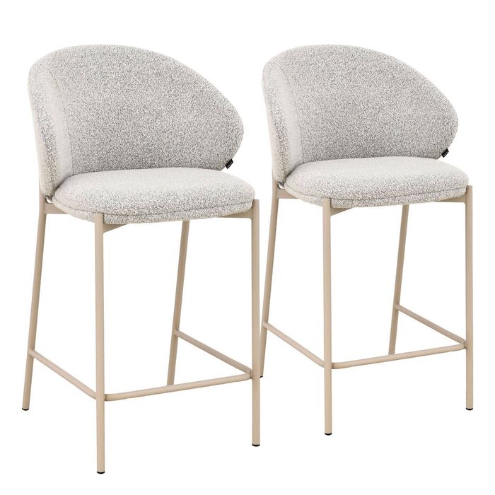 Vesper Beige Metal Frame Upholstered Bar Stool - Light Grey Fabric (Set of 2)