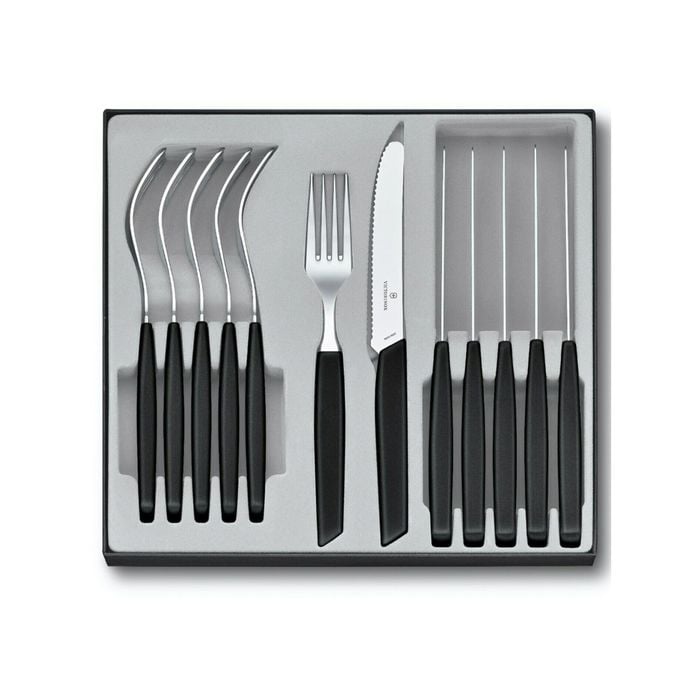 Victorinox 12 Piece Modern Steak Knife & Fork Cutlery Set Of 12pc Black