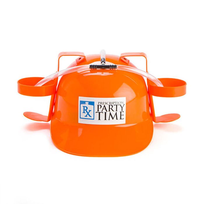 MDI Drinking Hat Beer Helmet Drink Dispenser Prescription 31x27cm Orange