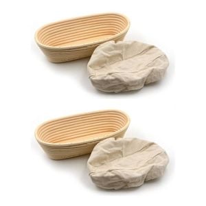 2PK Brunswick Bakers Oval Rattan 25cm Bread Banneton w/ Lining Sourdough Basket