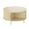 Advwin 80cm Round Coffee Table Fluted Center Table w/ Sliding Door Cabinet Side Table w/ Hidden Storage & Shelf Oak