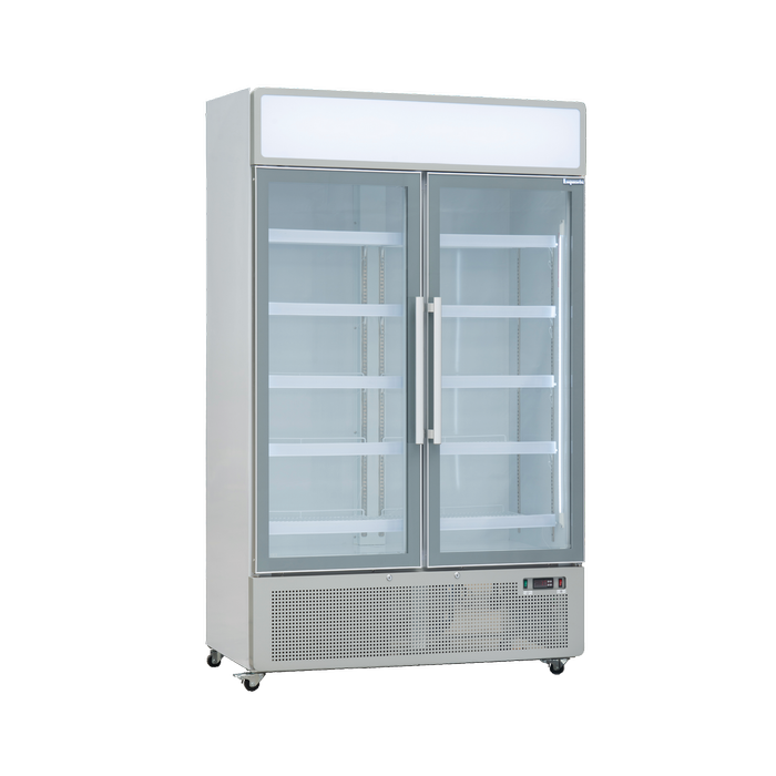 Exquisite DC1010P Two Glass Door Upright Display Refrigerators White 850 Litre