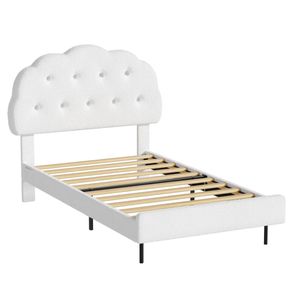 Ufurniture Adjustable Headboard Floating Bed Frame with LED Lights King Single White