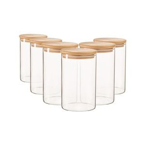 Argon Tableware Scandi Glass Storage Jars with Wooden Lids - 1 Litre - Pack of 6