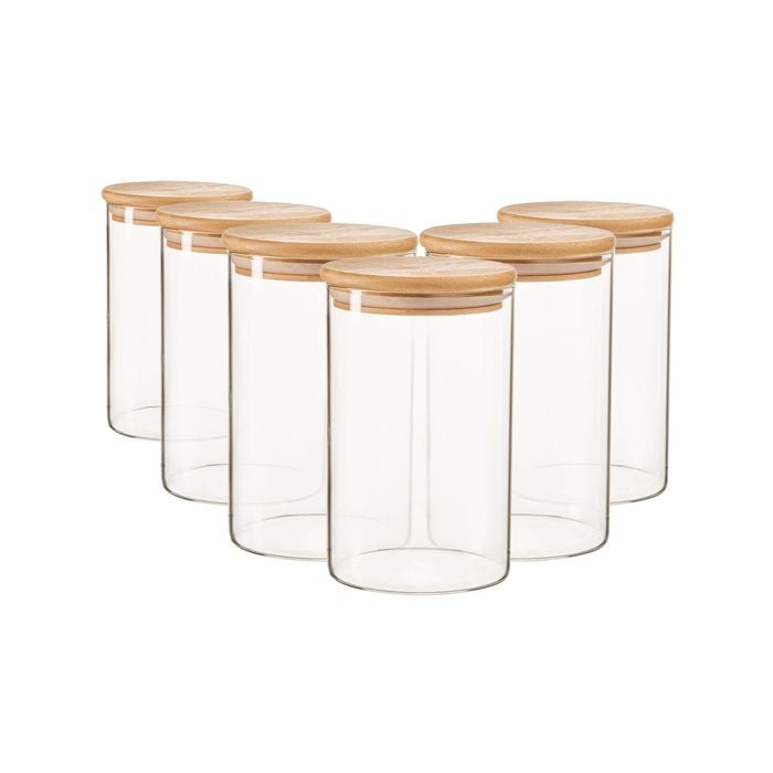 Argon Tableware Scandi Glass Storage Jars with Wooden Lids - 1 Litre - Pack of 6