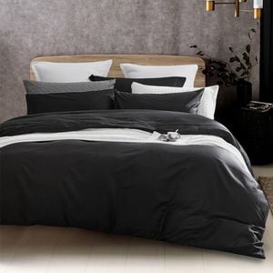CottonMore 100% Cotton 650TC Sateen Black Quilt Cover Set - Single