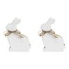 2PK LVD Medium Wooden Easter Rabbit Squat Home Decor 14.5x9cm White-Washed