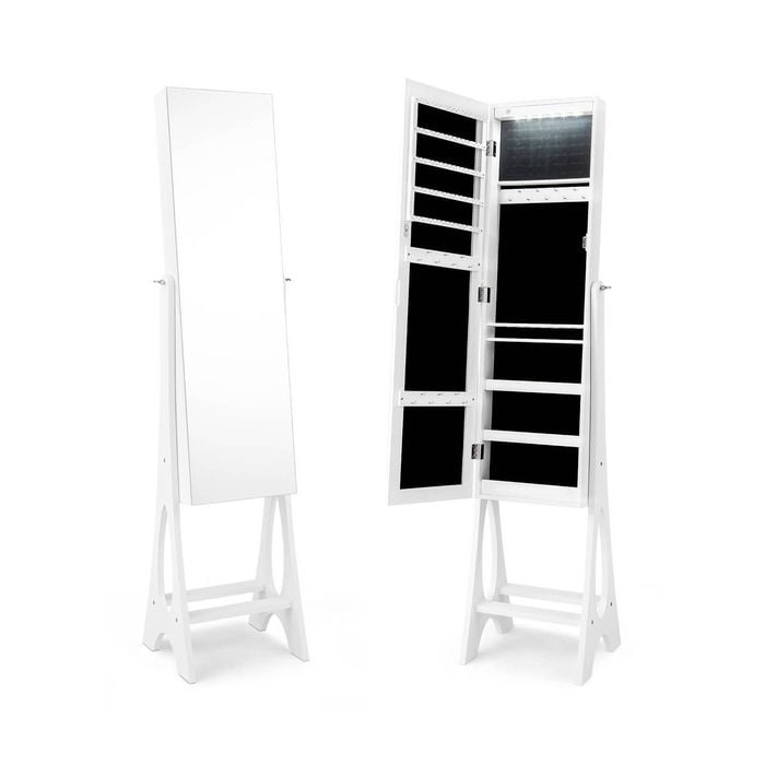 Costway 155CM Freestanding Jewellery Cabinet Bedroom Furniture w/Mirror & Lights White