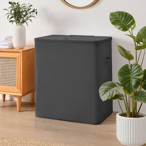 Sherwood Voyager 3-Section Laundry Hamper 120L Faux Linen 64x40x67cm Slate