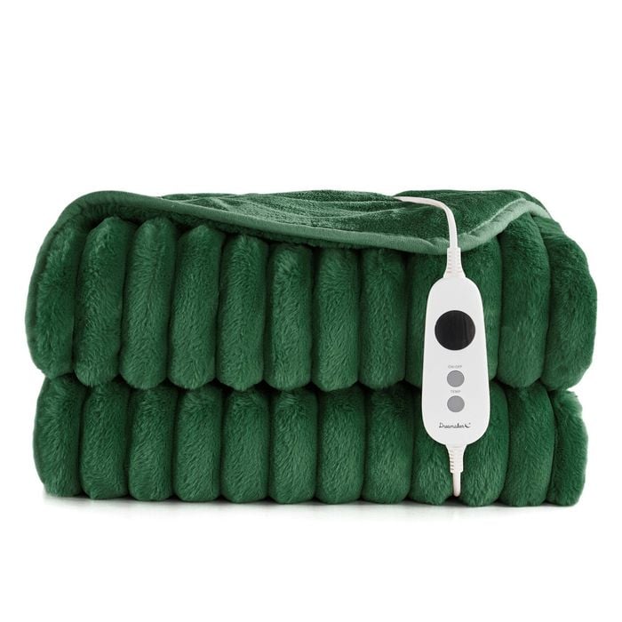Dreamaker Cirra Chunky Embossed Fleece Heated Throw Emerald Green 180 X 200cm | Overheat Protection & Washable