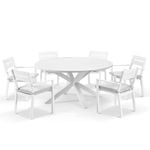 Houston Outdoor 1.5m Round Aluminium Dining Setting with 6 Santorini Chairs White - Textured Olefin Grey