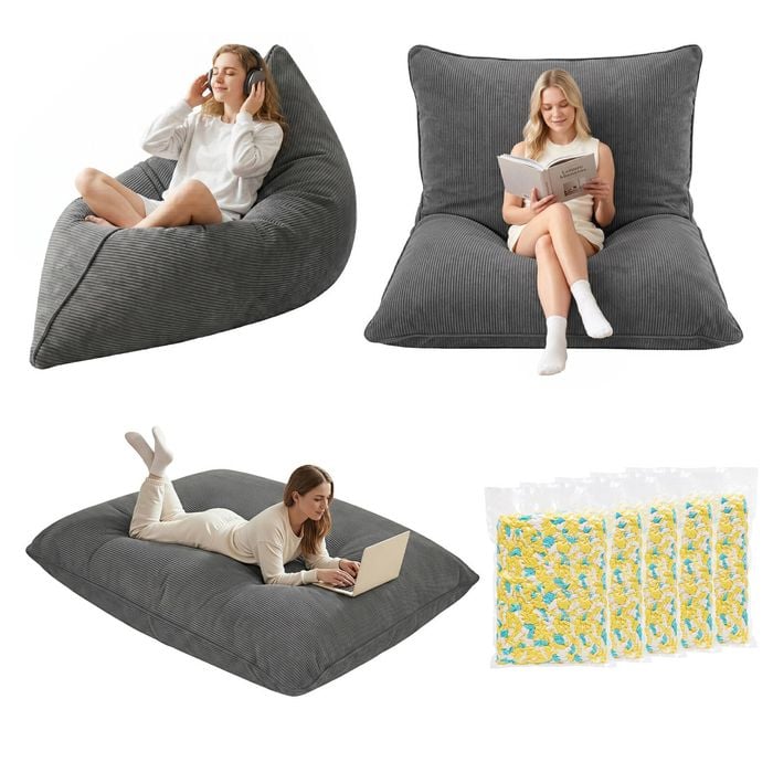 Artiss 3 In 1 Bean Bag Chair With Filler Diy Stuffed Bean Bag Sofa Washable Grey