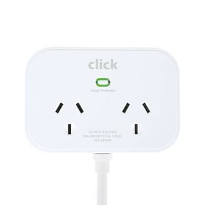 Click Fast Charging 2 Outlet White Powerboard with USB A & C Ports