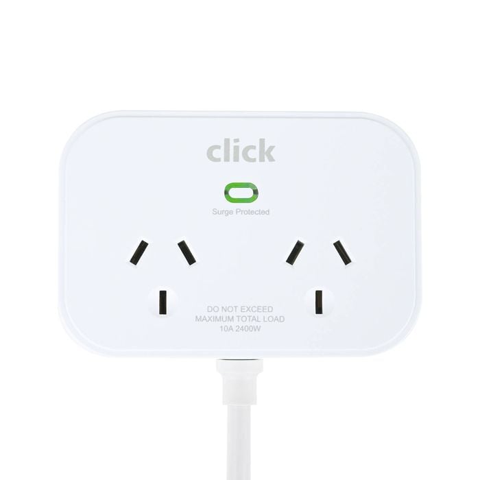 Click Fast Charging 2 Outlet White Powerboard with USB A & C Ports