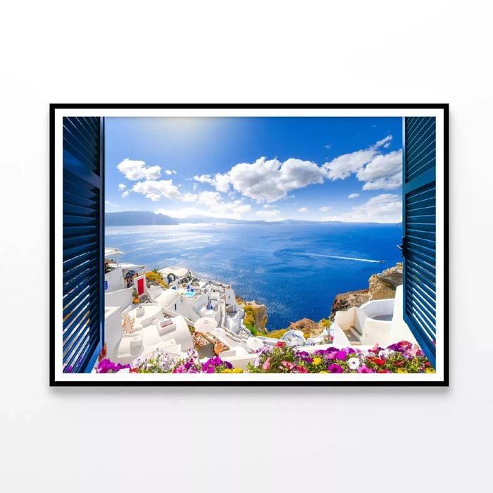 Coast Of Santorini With Sea  Print 100% Australian Made 120x90cm  (poster)