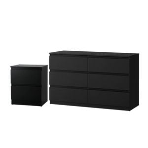 Oikiture 6 Chest of Drawers and Bedside Tables Bedroom Set Black