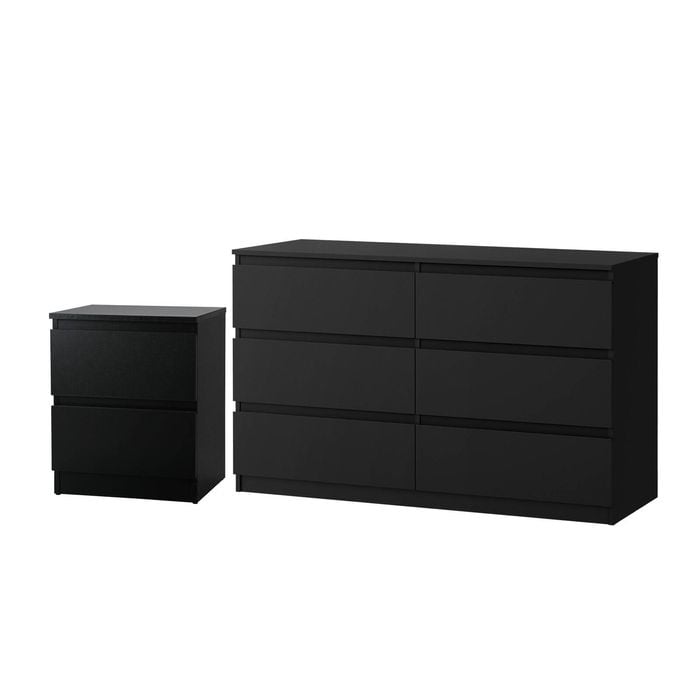 Oikiture 6 Chest of Drawers and Bedside Tables Bedroom Set Black