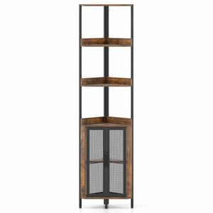 Costway 6tier Corner Shelf 170cm Bookshelf Cabinet Doors Plant Brown