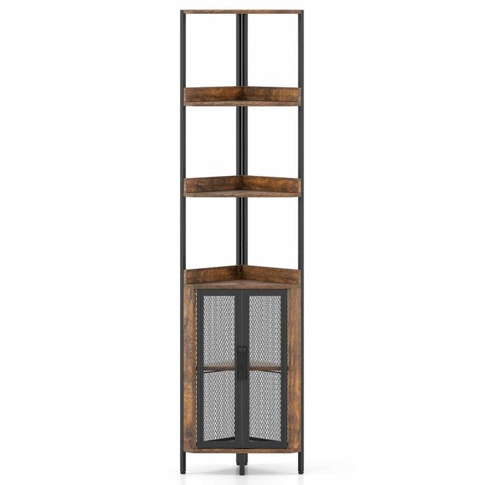 Costway 6tier Corner Shelf 170cm Bookshelf Cabinet Doors Plant Brown