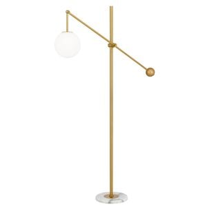 Telbix Kemi Vintage Standing Floor Lamp Light Marble Glass Metal Opal Matt Gold White Marble