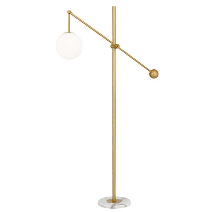 Telbix Kemi Vintage Standing Floor Lamp Light Marble Glass Metal Opal Matt Gold White Marble