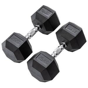 METEOR 25kg Pair Rubber Hex Dumbbells