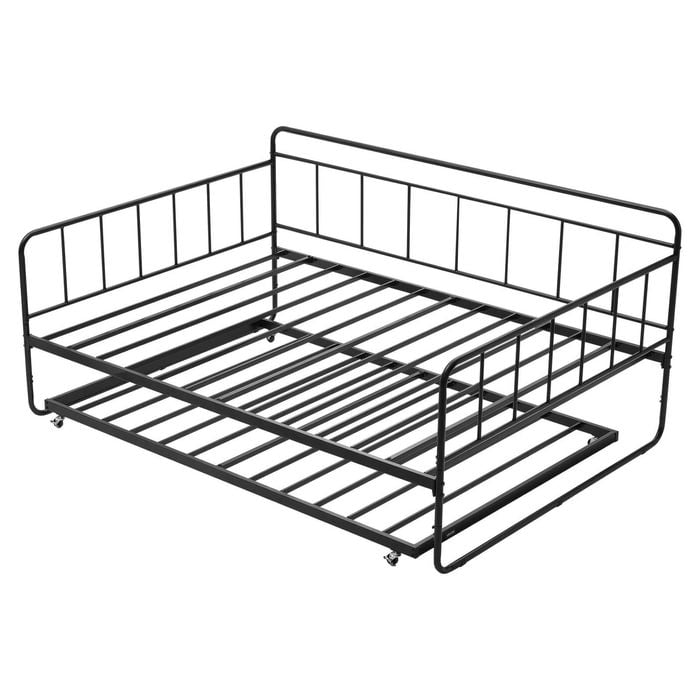 VEVOR Full Size Daybed Frame Black with Trundle Heavy Duty Metal for Living Room