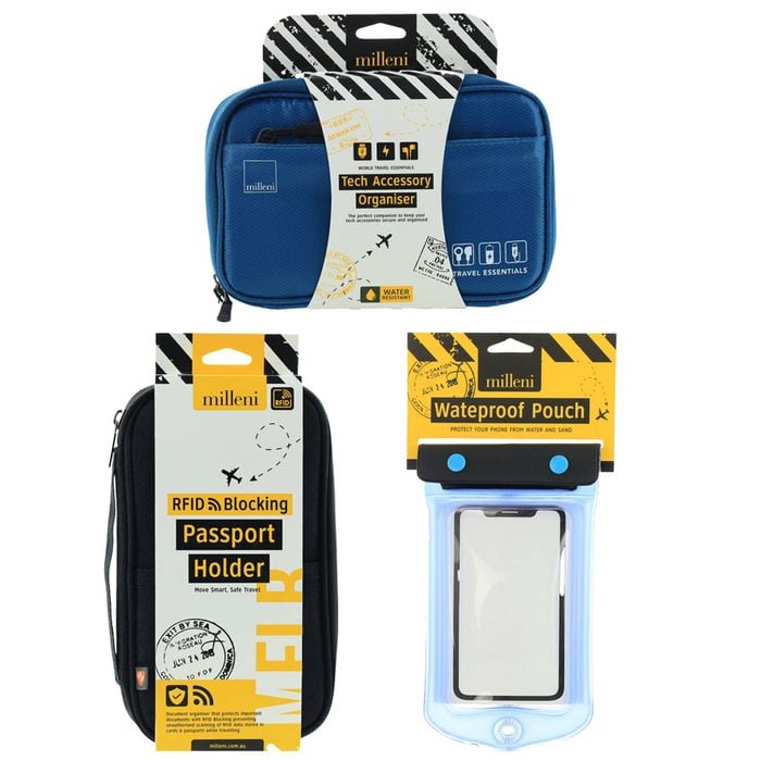 Tech Travel Accessories Kit w/ Organisers Passport Holder Phone Protection Pouch