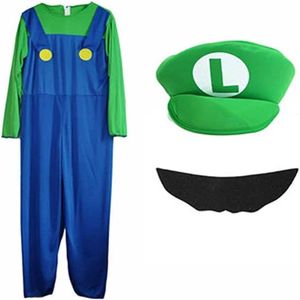 P&P Green Luigi Kids Costume Set M 3 4 Years Jumpsuit Hat Gloves