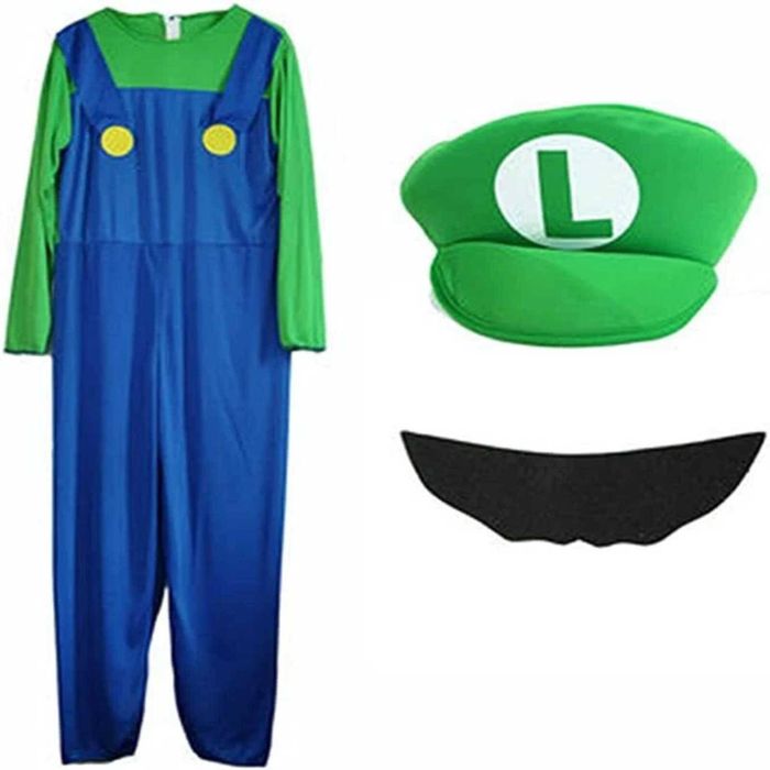 P&P Green Luigi Kids Costume Set M 3 4 Years Jumpsuit Hat Gloves
