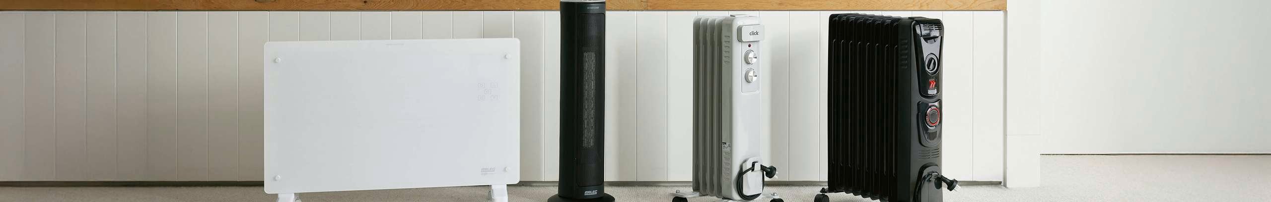 Various heaters on display.