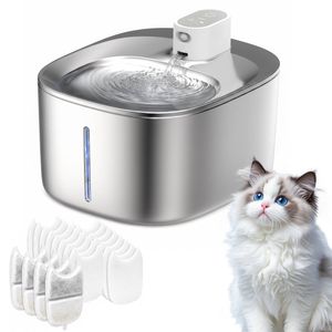 Advwin 4L Automatic Pet Water Fountain Stainless Steel+ 4 Pack Pet Water Fountain Filter