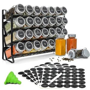 CARLA HOME Spice Rack organiser with 28 Spice Jars, Spice Labels, Funnel and Marker for Kitchen Countertop