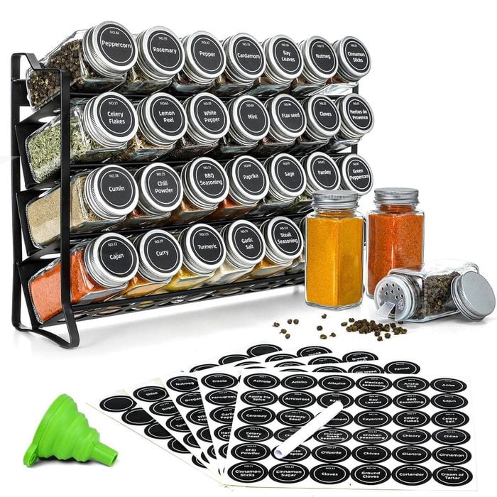 CARLA HOME Spice Rack organiser with 28 Spice Jars, Spice Labels, Funnel and Marker for Kitchen Countertop
